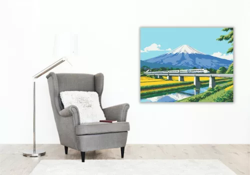 Shinkansen és Fuji Hegy - számfestő készlet - Számfestő.hu - 80×100cm - keret nélkül