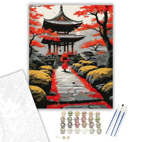 Őszi Japán Templom Kert - számfestő készlet - Számfestő.hu - 40×50cm - keret nélkül