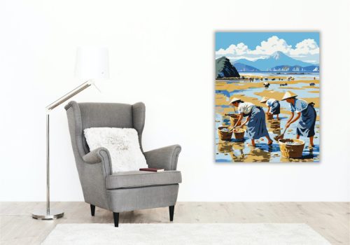 Japán Tengerpart Kagylógyűjtőkkel - számfestő készlet - Számfestő.hu - 50×60cm - keret nélkül