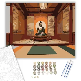 Buddha Szobor Tradicionális Japán Templomban - számfestő készlet - Számfestő.hu - 40×50cm - keret nélkül
