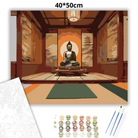 Buddha Szobor Tradicionális Japán Templomban - számfestő készlet - Számfestő.hu - 40×50cm - Keret nélkül