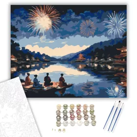 Nyári Tűzijáték Fesztivál Japán Folyóparton - számfestő készlet - Számfestő.hu - 40×50cm - keret nélkül