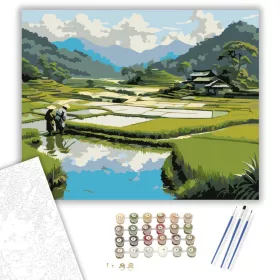 Japán Rizsföldek Nyári Tájjal - számfestő készlet - Számfestő.hu - 40×50cm - keret nélkül