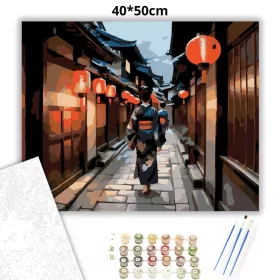 Gion Esti Utcája Geishákkal - számfestő készlet - Számfestő.hu - 40×50cm - Keret nélkül