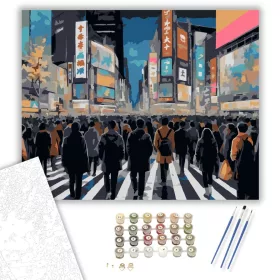 Tokió Shibuya Kereszteződés Éjszaka - számfestő készlet - Számfestő.hu - 40×50cm - keret nélkül