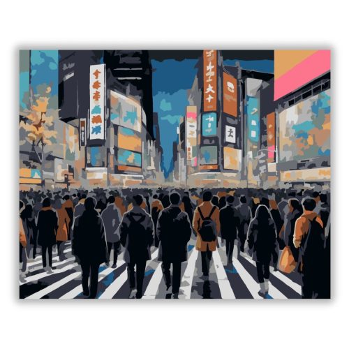Tokió Shibuya Kereszteződés Éjszaka - Számfestő.hu