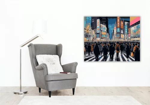 Tokió Shibuya Kereszteződés Éjszaka - számfestő készlet - Számfestő.hu - 40×50cm - keret nélkül