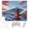 Fuji Hegy és Pagoda Cseresznyevirággal - számfestő készlet - Számfestő.hu - 40×50cm - keret nélkül