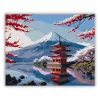 Fuji Hegy és Pagoda Cseresznyevirággal - számfestő készlet - Számfestő.hu - 40×50cm - Keret nélkül
