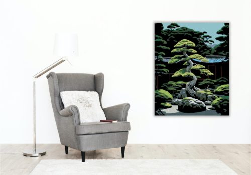Japán Kert Bonsai Fákkal - számfestő készlet - Számfestő.hu - 40×50cm - keret nélkül