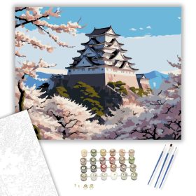 Himeji Kastély Tavaszi Cseresznyevirágzásban - számfestő készlet - Számfestő.hu - 40×50cm - keret nélkül