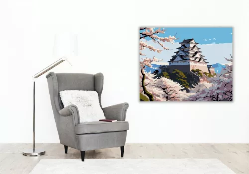 Himeji Kastély Tavaszi Cseresznyevirágzásban - számfestő készlet - Számfestő.hu - 40×50cm - keret nélkül