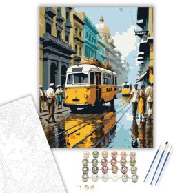 Kolkata Sárga Taxi és Villamos - számfestő készlet - Számfestő.hu - 40×50cm - keret nélkül