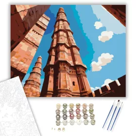 Qutub Minar Egekbe Nyúló Perspektívája - számfestő készlet - Számfestő.hu - 40×50cm - keret nélkül