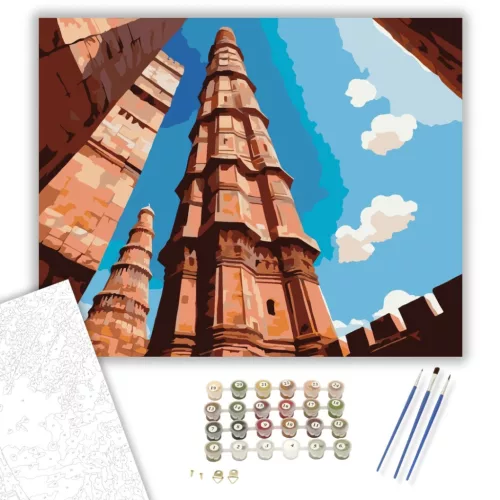 Qutub Minar Egekbe Nyúló Perspektívája - számfestő készlet - Számfestő.hu - 40×50cm - keret nélkül
