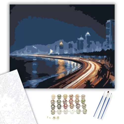 Mumbai Éjszakai Fények - számfestő készlet - Számfestő.hu - 40×50cm - keret nélkül