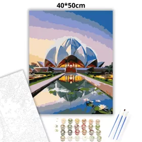 Delhi Lotusz Temploma Alkonyatkor - számfestő készlet - Számfestő.hu - 40×50cm - Keret nélkül