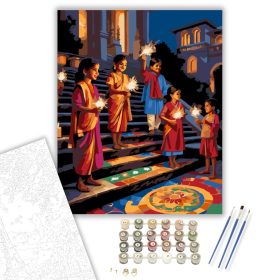 Diwali Éjszaka Gyerekekkel - számfestő készlet - Számfestő.hu - 40×50cm - keret nélkül