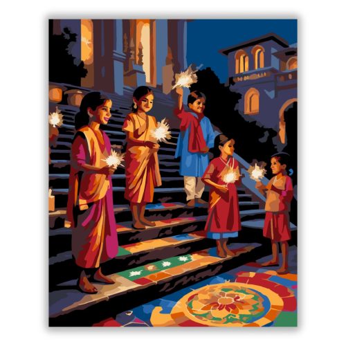 Diwali Éjszaka Gyerekekkel - számfestő készlet - Számfestő.hu
