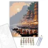 Varanasi Hajnalban a Gangeszen - számfestő készlet - Számfestő.hu - 60×70cm - keretre feszítve
