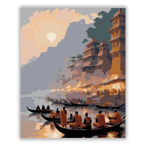 Varanasi Hajnalban a Gangeszen - számfestő készlet - Számfestő.hu