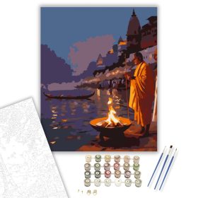 Gangesz Partján Aarti Ceremónia - számfestő készlet - Számfestő.hu - 40×50cm - keret nélkül