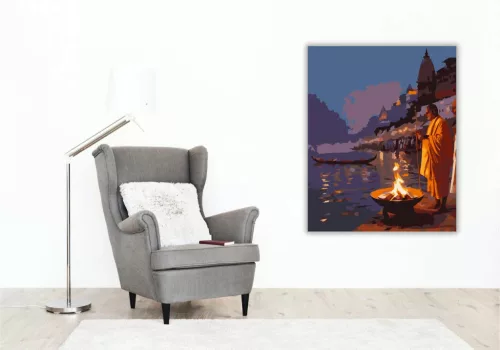 Gangesz Partján Aarti Ceremónia - számfestő készlet - Számfestő.hu - 40×50cm - Keret nélkül