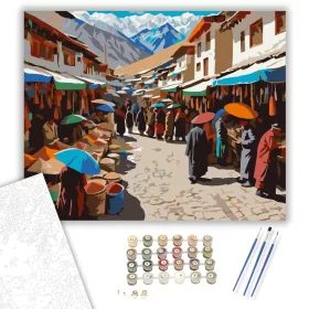 Ladakhi Piac Színes Forgatagban - számfestő készlet - Számfestő.hu - 40×50cm - keret nélkül