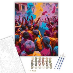 Holi Fesztivál Vidám Tánccal - számfestő készlet - Számfestő.hu - 40×50cm - keret nélkül