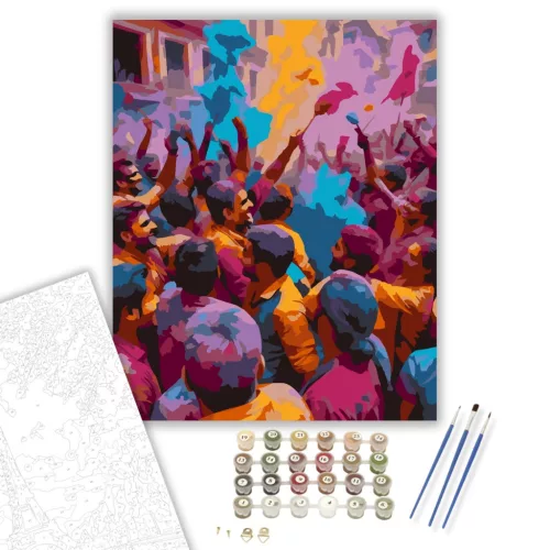 Holi Fesztivál Vidám Tánccal - számfestő készlet - Számfestő.hu - 40×50cm - keret nélkül