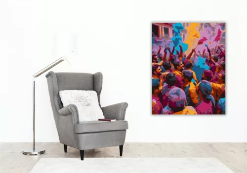 Holi Fesztivál Vidám Tánccal - számfestő készlet - Számfestő.hu - 40×50cm - keret nélkül