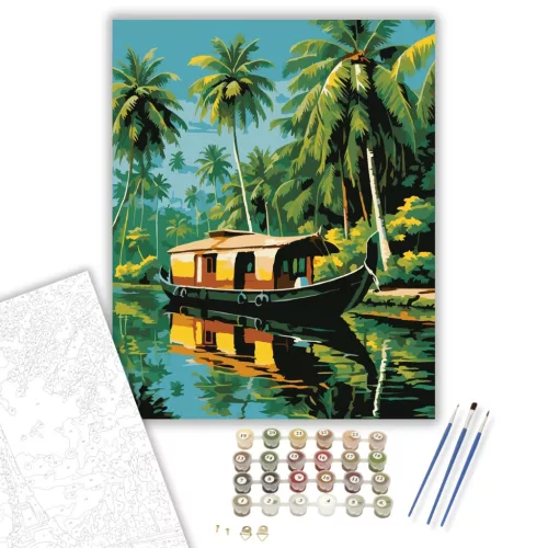 Kerala Backwaters Hajózás - számfestő készlet - Számfestő.hu - 80×100cm - keret nélkül