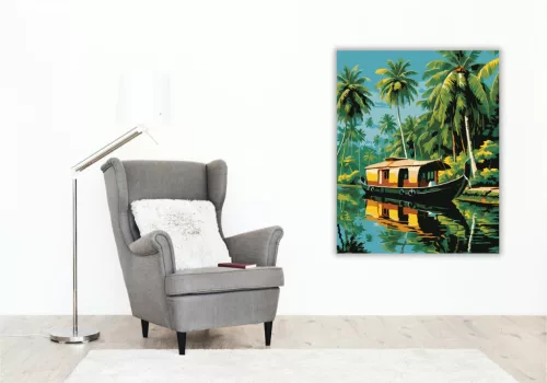 Kerala Backwaters Hajózás - számfestő készlet - Számfestő.hu - 80×100cm - keret nélkül
