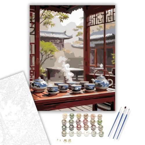 Hagyományos Tea Szertartás Harmóniája - számfestő készlet - Számfestő.hu - 40×50cm - keretre feszítve