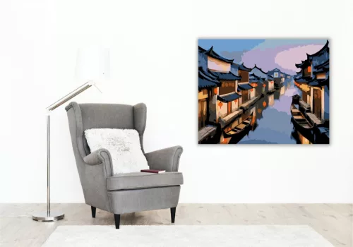 Suzhou Éjszakai Fényei - számfestő készlet - Számfestő.hu - 40×50cm - keret nélkül