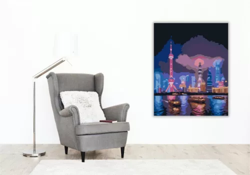 Shanghai Éjszakai Fényei - számfestő készlet - Számfestő.hu - 40×50cm - keret nélkül