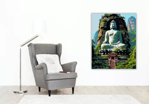 Leshan Buddha Nyugalma - számfestő készlet - Számfestő.hu - 60×70cm - keretre feszítve