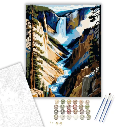 Yellowstone Nemzeti Park Vízesése - számfestő készlet - Számfestő.hu - 60×70cm - keret nélkül