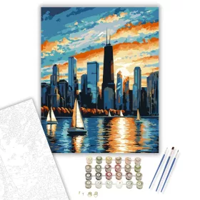 Chicago Belvárosi Látkép Naplementében - számfestő készlet - Számfestő.hu - 40×50cm - keret nélkül