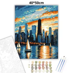 Chicago Belvárosi Látkép Naplementében - számfestő készlet - Számfestő.hu - 40×50cm - Keret nélkül