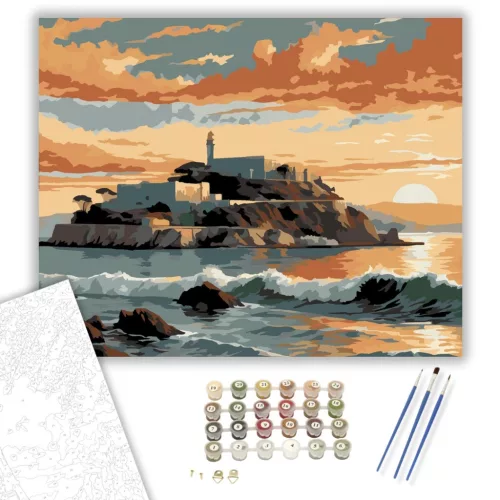 Alcatraz Sziget Naplementében - számfestő készlet - Számfestő.hu - 50×60cm - keret nélkül