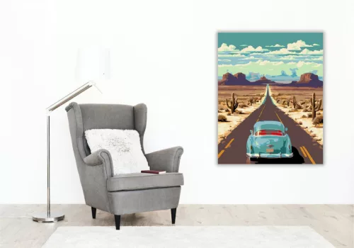 Route 66 Út a Sivatagban - számfestő készlet - Számfestő.hu - 40×50cm - keret nélkül