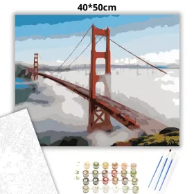 Golden Gate Híd Ködös Reggelen - számfestő készlet - Számfestő.hu - 40×50cm - Keret nélkül