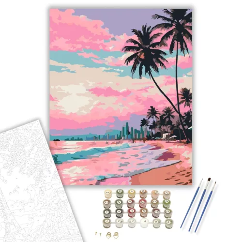 Miami Beach Naplemente - számfestő készlet - Számfestő.hu - 80×100cm - keret nélkül
