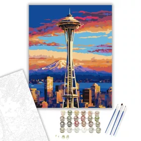 Space Needle Seattle Naplementében - számfestő készlet - Számfestő.hu - 40×50cm - keret nélkül