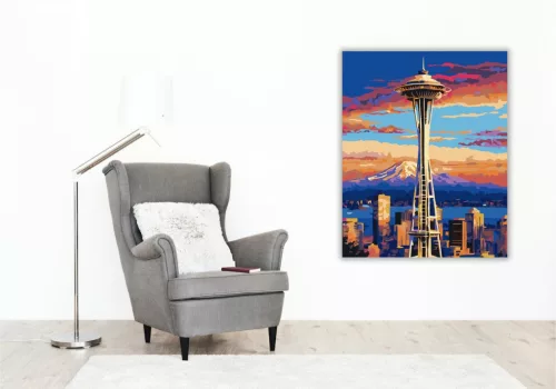 Space Needle Seattle Naplementében - számfestő készlet - Számfestő.hu - 60×70cm - keretre feszítve