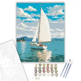 Fehér Vitorlás a Balatonon - számfestő készlet - Számfestő.hu - 40×50cm - keret nélkül