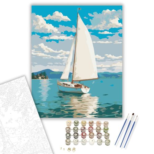 Fehér Vitorlás a Balatonon - számfestő készlet - Számfestő.hu - 40×50cm - keret nélkül