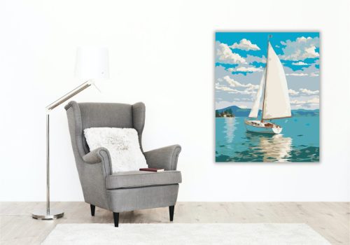 Fehér Vitorlás a Balatonon - számfestő készlet - Számfestő.hu - 60×70cm - keret nélkül