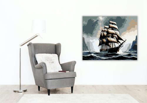 Fekete Vitorlás a Ködös Partok Felé - számfestő készlet - Számfestő.hu - 50×60cm - keret nélkül